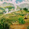 Northwest Landscape - Vietnamese Lacquer Painting by Artist Chu Viet Cuong