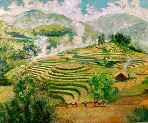 Northwest Landscape - Vietnamese Lacquer Painting by Artist Chu Viet Cuong