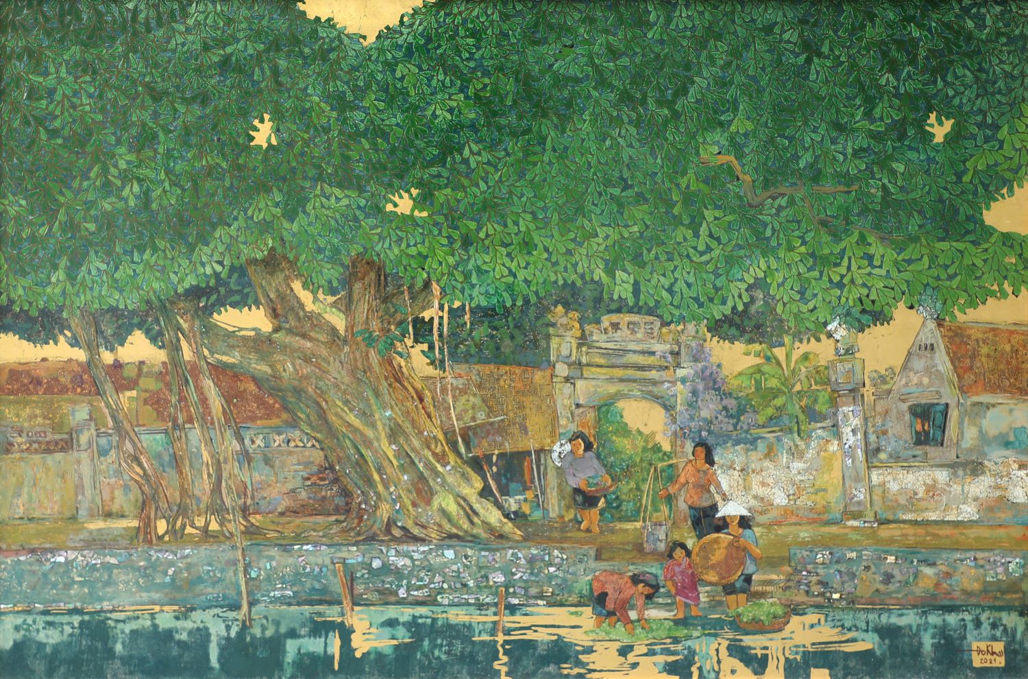Nostalgia - Vietnamese Lacquer Painting by Artist Do Khai