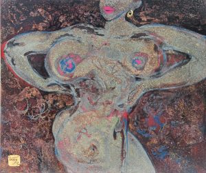 Nude I - Vietnamese Lacquer Painting on Wood by Artist Trieu Khac Tien