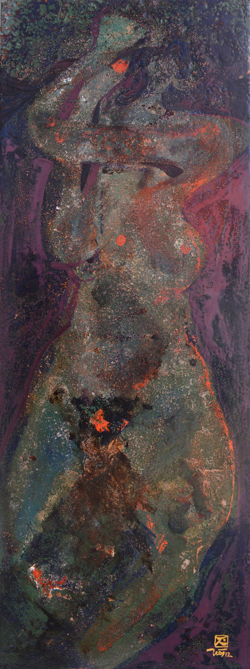 Nude IV - Vietnamese Lacquer Painting on Wood by Artist Trieu Khac Tien
