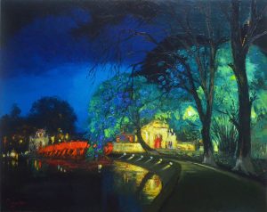 Oil Painting - Lake Sound at Night