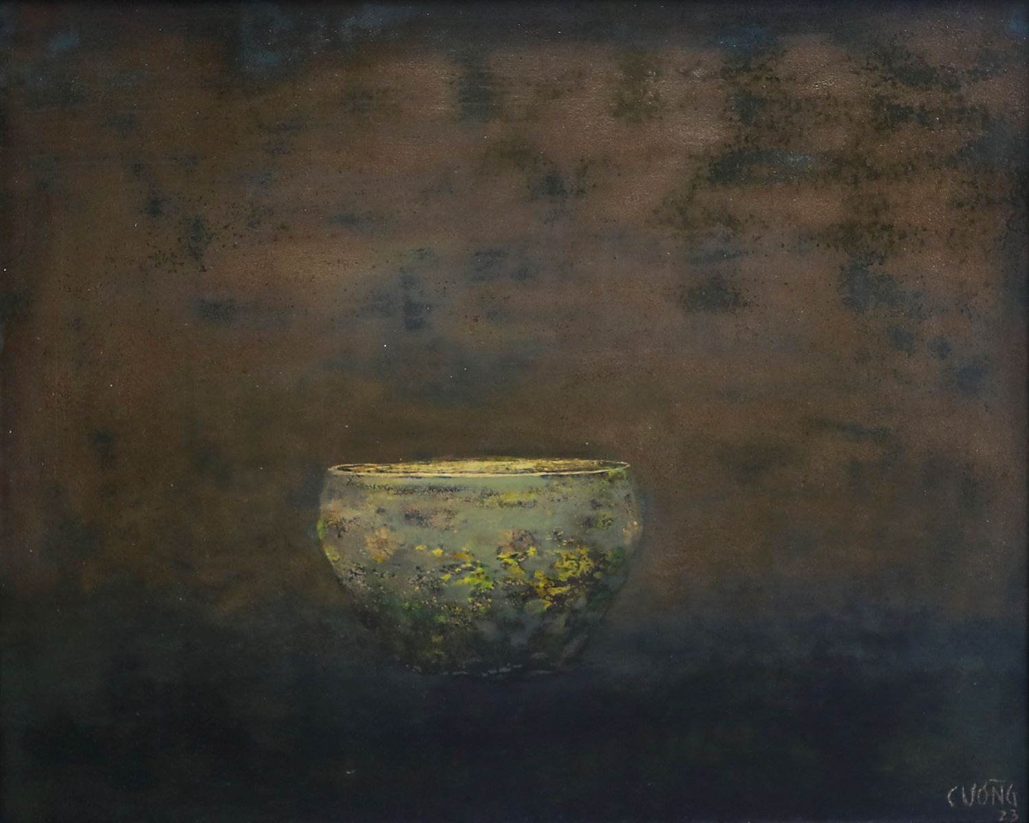 Old Bowl 38 - Vietnamese Lacquer Painting by Artist Nguyen Tuan Cuong