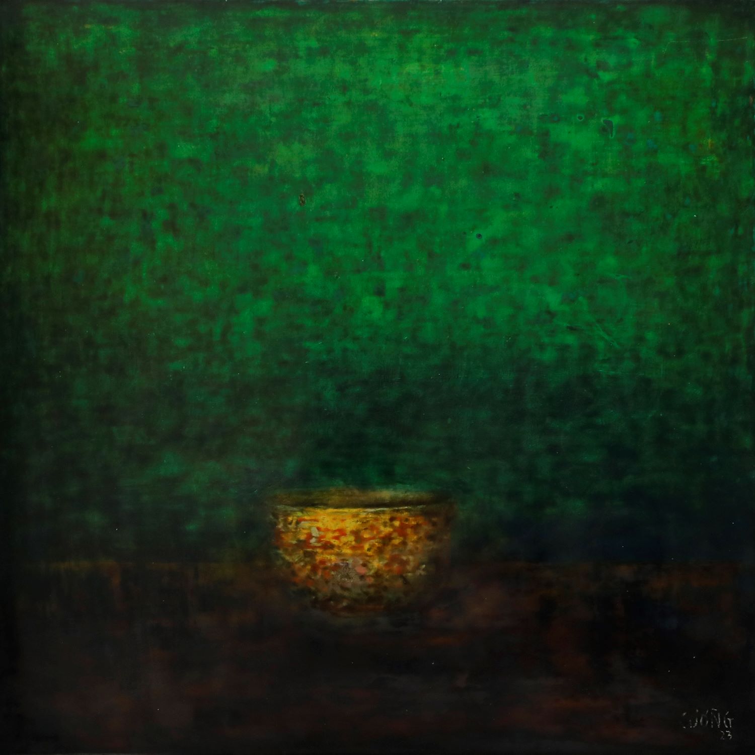 Old Bowl 39 - Vietnamese Lacquer Painting by Artist Nguyen Tuan Cuong