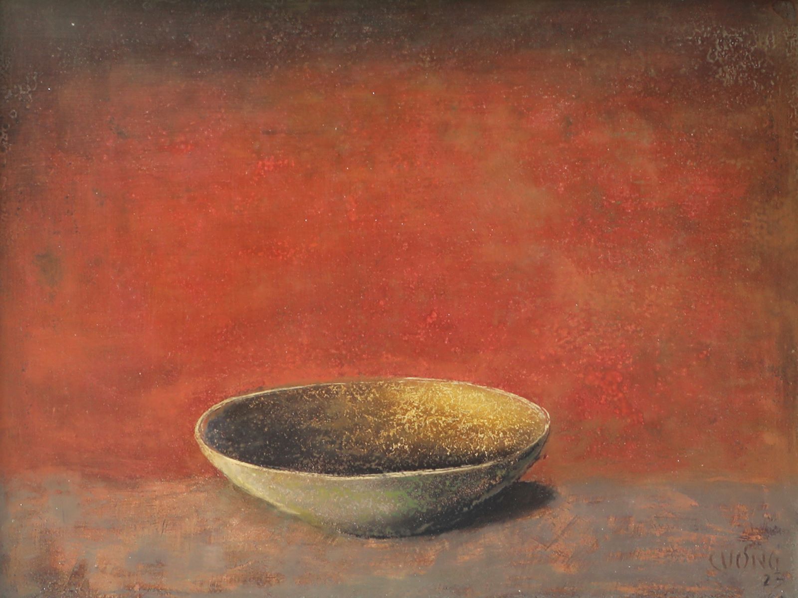 Old Bowl 40 - Vietnamese Lacquer Painting by Artist Nguyen Tuan Cuong