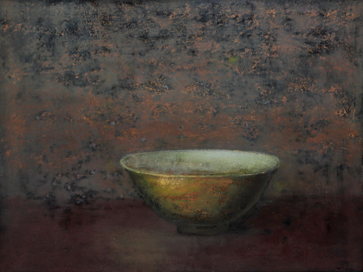 Old Bowl 43 - Vietnamese Lacquer Painting by Artist Nguyen Tuan Cuong