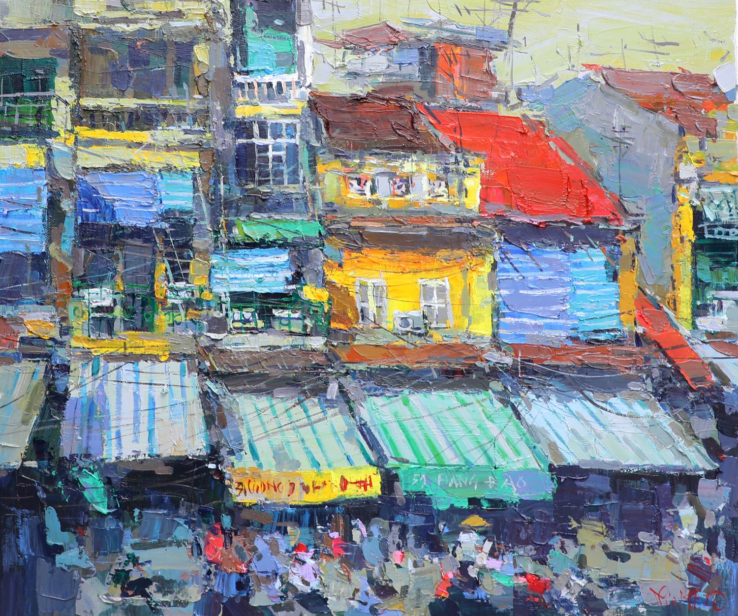 Old Quarter in Hanoi - Vietnamese Oil Painting by Artist Pham Hoang Minh