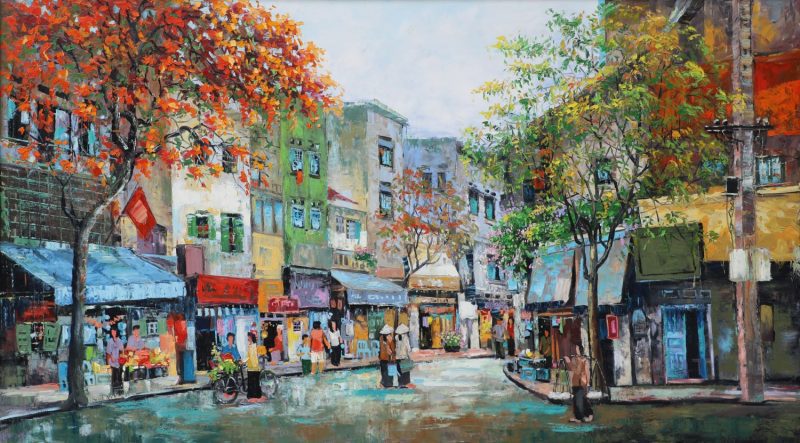 Old Street - Vietnamese Oil Painting by Artist Giap Van Tuan