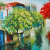 Old Street after the Rain II - Vietnamese Oil Painting by Artist Dau Quang Anh