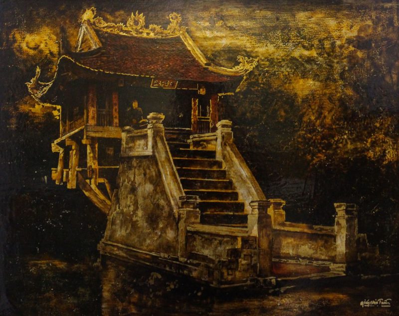 One Pillar Pagoda - Vietnamese Lacquer Painting by Artist Giap Van Tuan