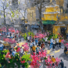 Spring Market Vietnamese Oil Painting by Artist Pham Hoang Minh