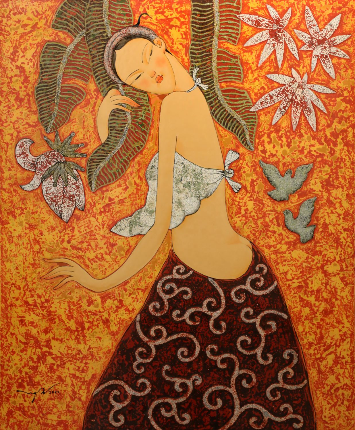Past Curve XIV - Vietnamese Lacquer Painting by Artist Nguyen Duc Huy