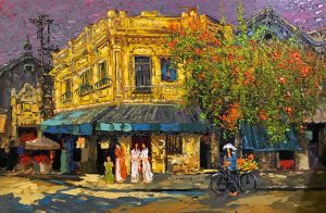 Peaceful Old Quarter - Vietnamese Oil Painting by Artist Giap Van Tuan