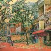 Peaceful Street - Vietnamese Lacquer Painting by Artist Nguyen Van Nghia