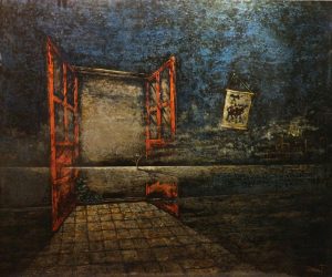 Behind the Window - Vietnamese Lacquer Painting by Artist Luong Duy