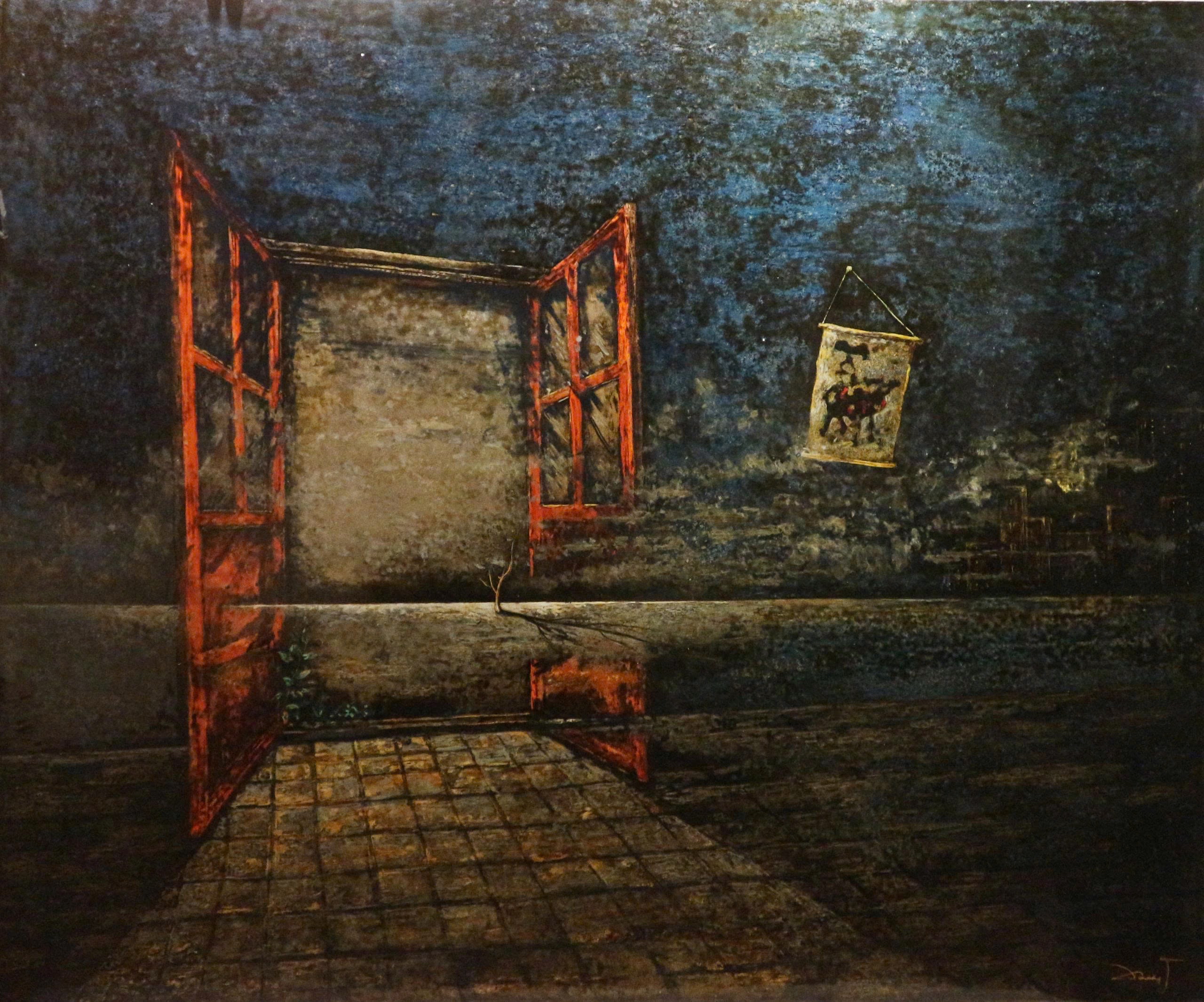 Behind the Window - Vietnamese Lacquer Painting by Artist Luong Duy