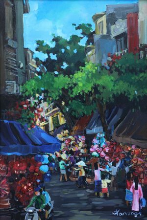 Hang Ma Street - Oil Painting By Artist Vu Manh Tan