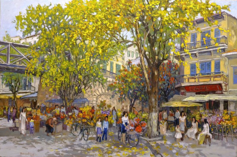 Phung Hung Street - Lacquer Painting by Artist Lam Duc Manh