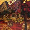 Thầy Pagoda Landscape - Vietnamese Lacquer Painting by Artist Ngo Ba Cong