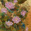 Pink Lotus II - Vietnamese Lacquer Painting by Artist Chau Ai Van