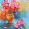 Pink Lotus - Vietnamese Oil Paintings Flower by Artist An Dang