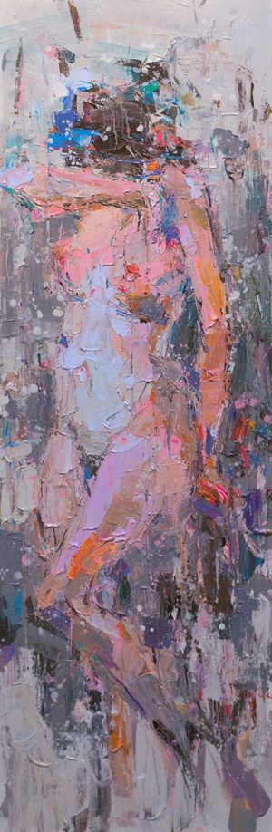 Pink Nude - Vietnamese Oil Painting by Artist Danh Cuong