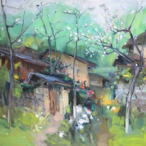 Plum Flower - Vietnamese Oil Painting Landscape by Artist Lam Duc Manh