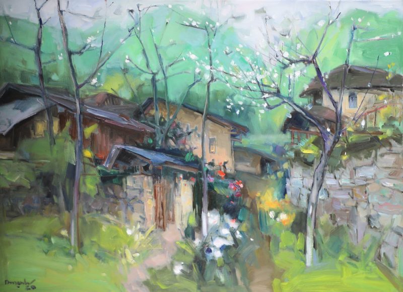 Plum Flower - Vietnamese Oil Painting Landscape by Artist Lam Duc Manh