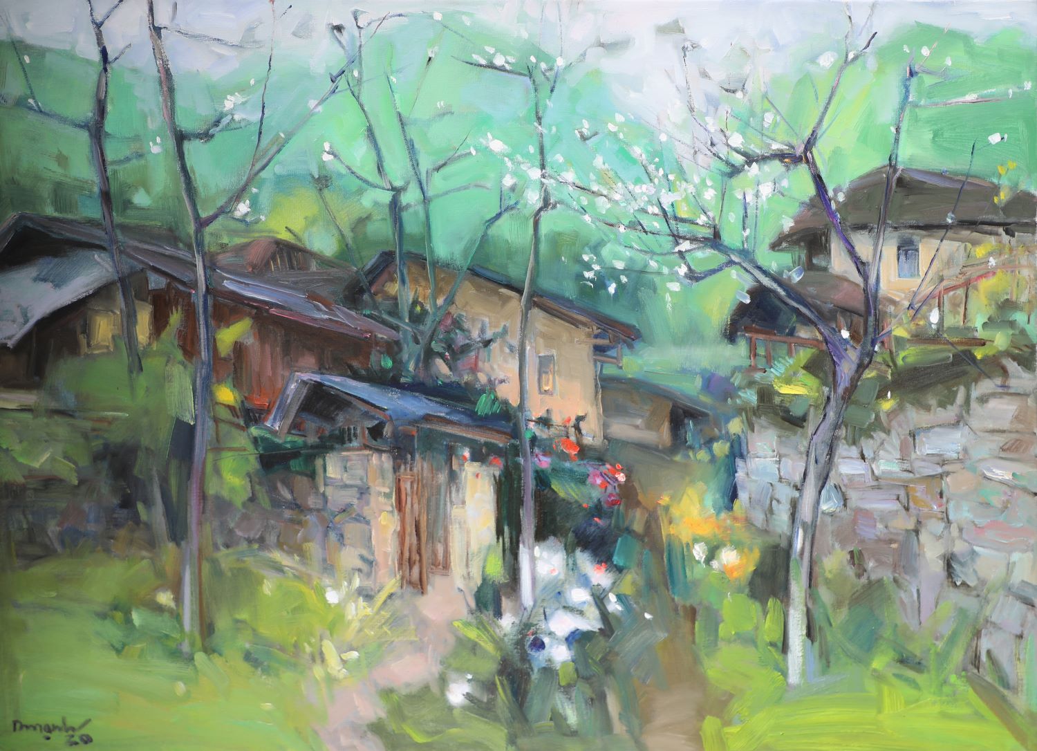 Plum Flower - Vietnamese Oil Painting Landscape by Artist Lam Duc Manh