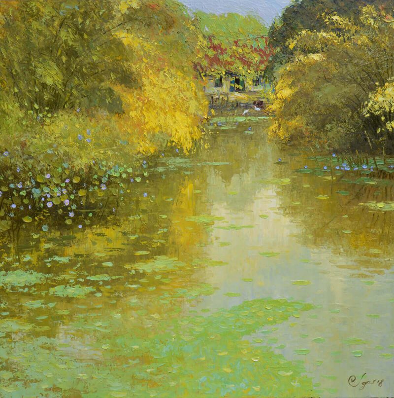 Pond in Autumn II - landscape paintings in dang dinh ngo