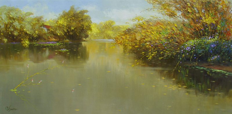 Pond in Autumn III - landscape paintings in dang dinh ngo