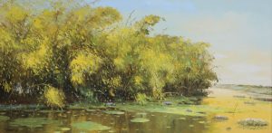 Pond in Autumn IV - Vietnamese Oil Painting by Artist Dang Dinh Ngo