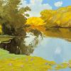 Pond in Autumn V - Vietnamese Oil Painting by Artist Dang Dinh Ngo