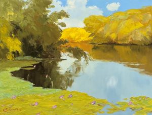 Pond in Autumn V - Vietnamese Oil Painting by Artist Dang Dinh Ngo