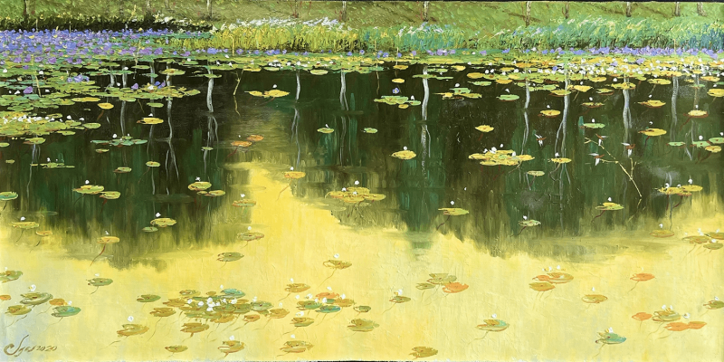 Pond in Autumn VIII Vietnamese oil painiting by artist Dang Dinh Ngo
