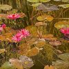 Pond of Noble Lotuses III Vietnamese Lacquer Painting By artist Nguyen Xuan Viet