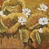 Pond of White Lotuses III - Vietnamese Lacquer Painting by Artist Do Khai