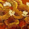 Pond of White Lotuses II - Vietnamese Lacquer Painting by Artist Do Khai
