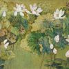 Pond of White Lotuses IV - Vietnamese Lacquer Painting by Artist Do Khai