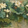 Pond of White Lotuses V Vietnamese Lacquer Painting by Artist Do Khai