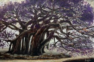 Purple Roots - Lacquer Painting by Artist Nguyen Binh Son