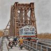 Crossing Long Bien Bridge - Oil painting by artist Duy Quyen