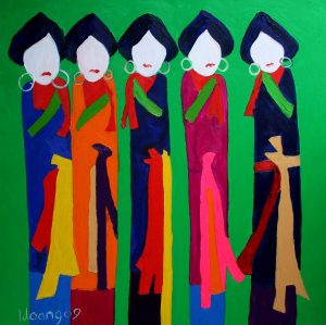 Quan Ho Singers I - Vietnamese Oil Painting by Artist Ngo Duc Hoang