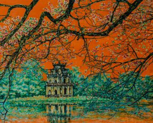 Echoes of Hoan Kiem Lake - Lacquer Painting by Artist Nguyen Van Nghia