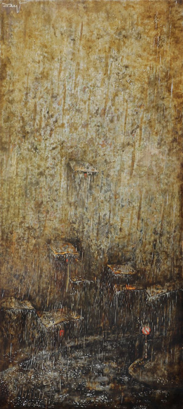 Rain - Vietnamese Lacquer Painting by Artist Luong Duy