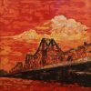 Twilight Over Long Biên Bridge - Vietnamese Lacquer Painting by Artist Luong Huyen