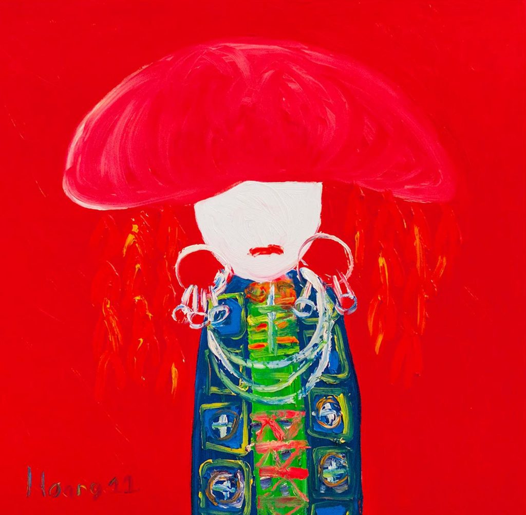 Red Dzao Girl III Vietnamese Oil Painting by Artist Ngo Duc Hoang