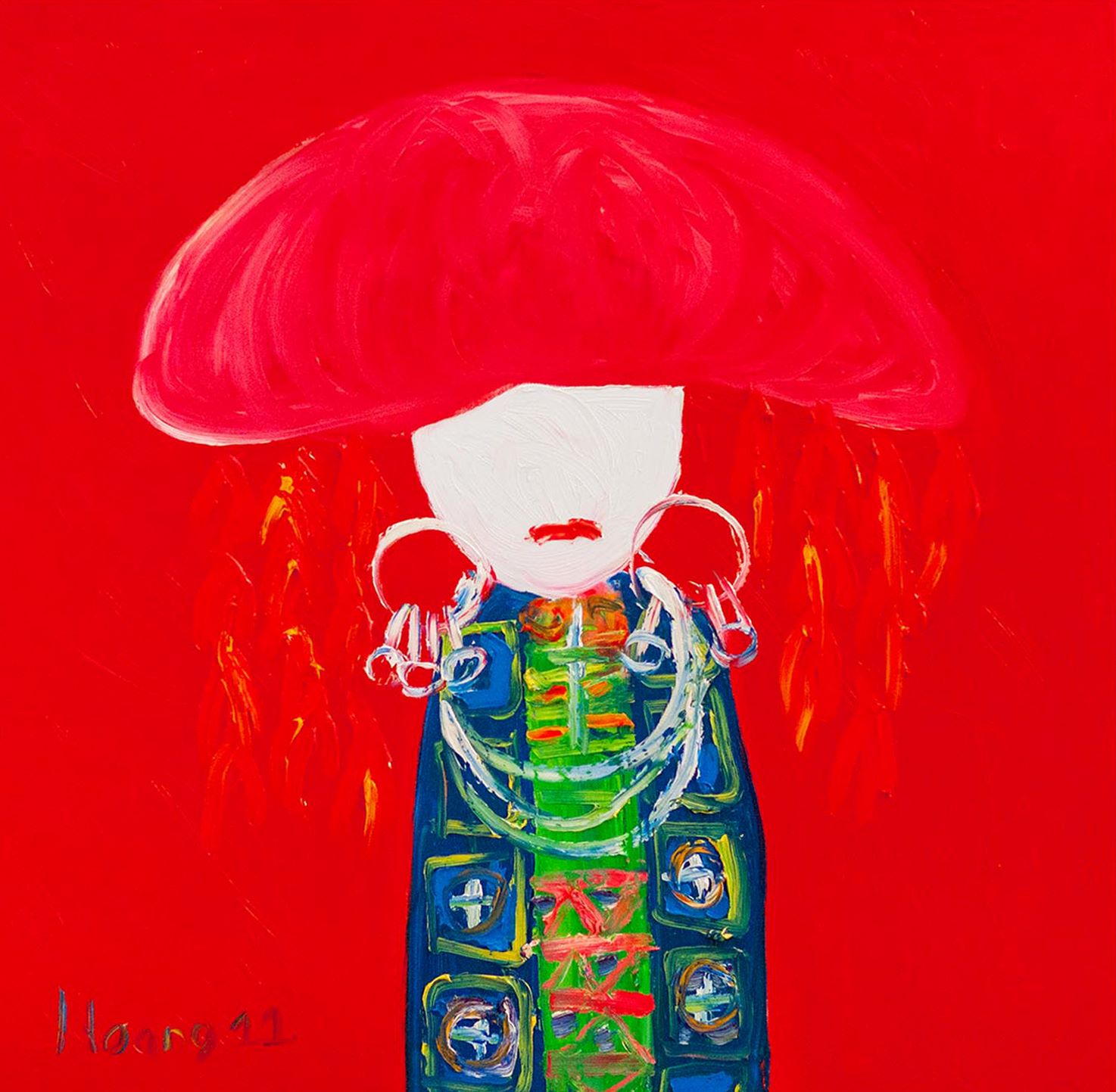 Red Dzao Girl III - Vietnamese Oil Painting by Artist Ngo Duc Hoang