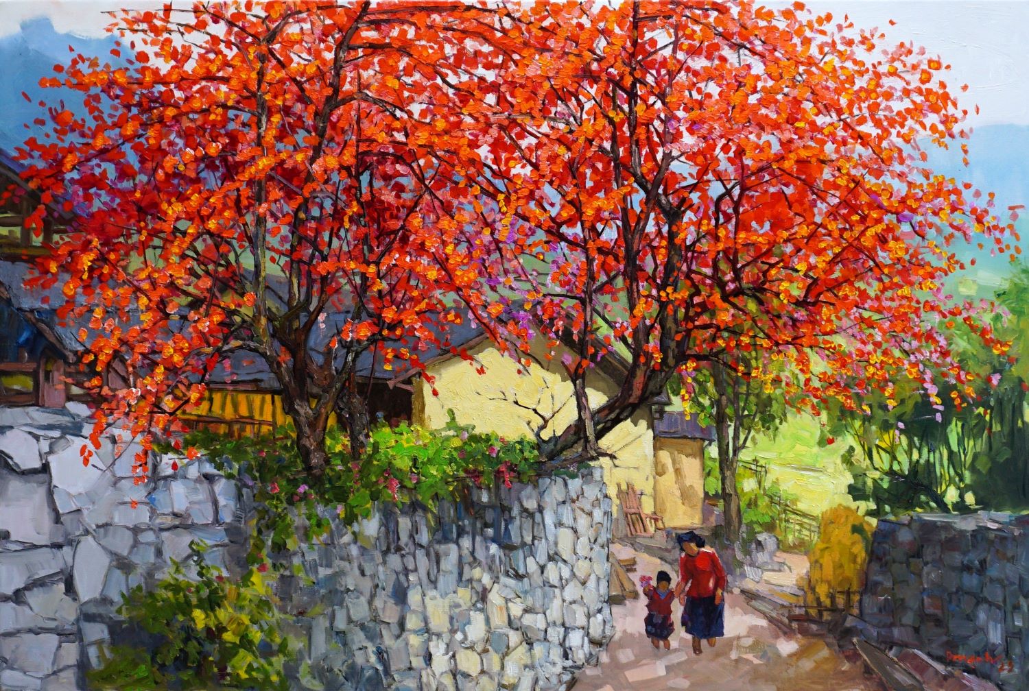 Red Leaves - Vietnamese Oil Painting by Artist Lam Duc Manh