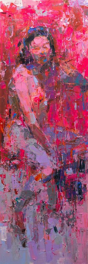 Red Nude - Vietnamese Oil Painting by Artist Danh Cuong